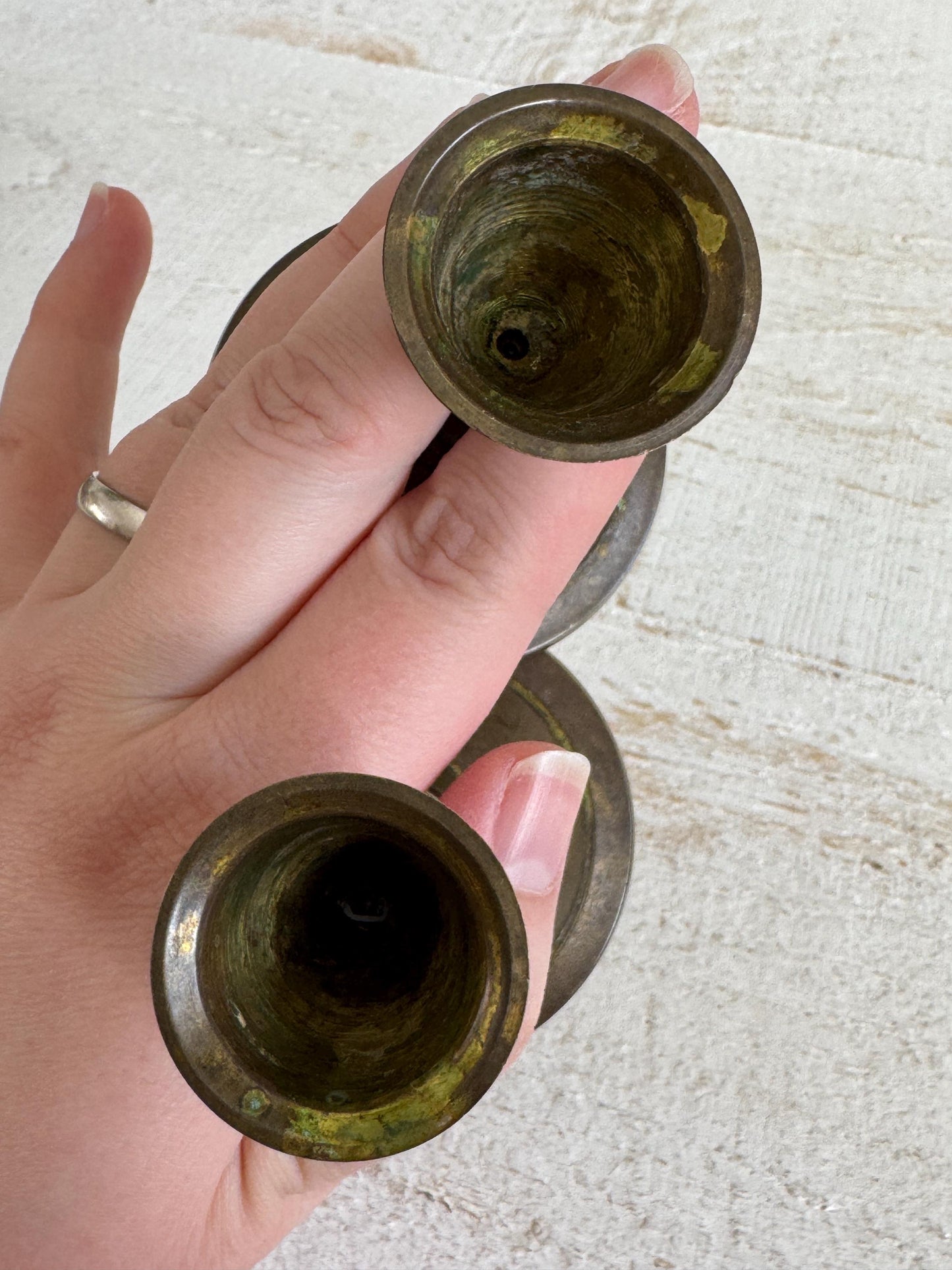 Set of Two Vintage Brass Candle Stick Holders with Round Base - Brass Candlestick Holder - Made in India