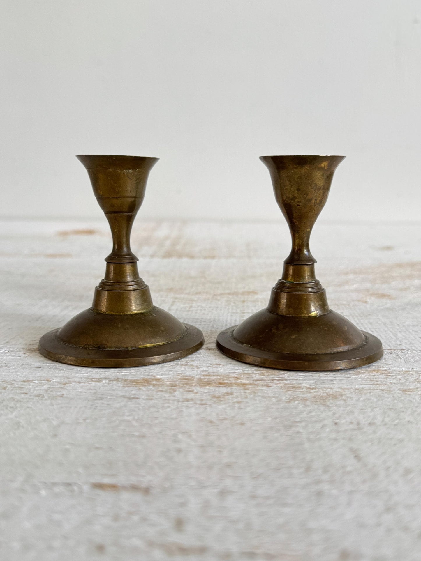 Set of Two Vintage Brass Candle Stick Holders with Round Base - Brass Candlestick Holder - Made in India