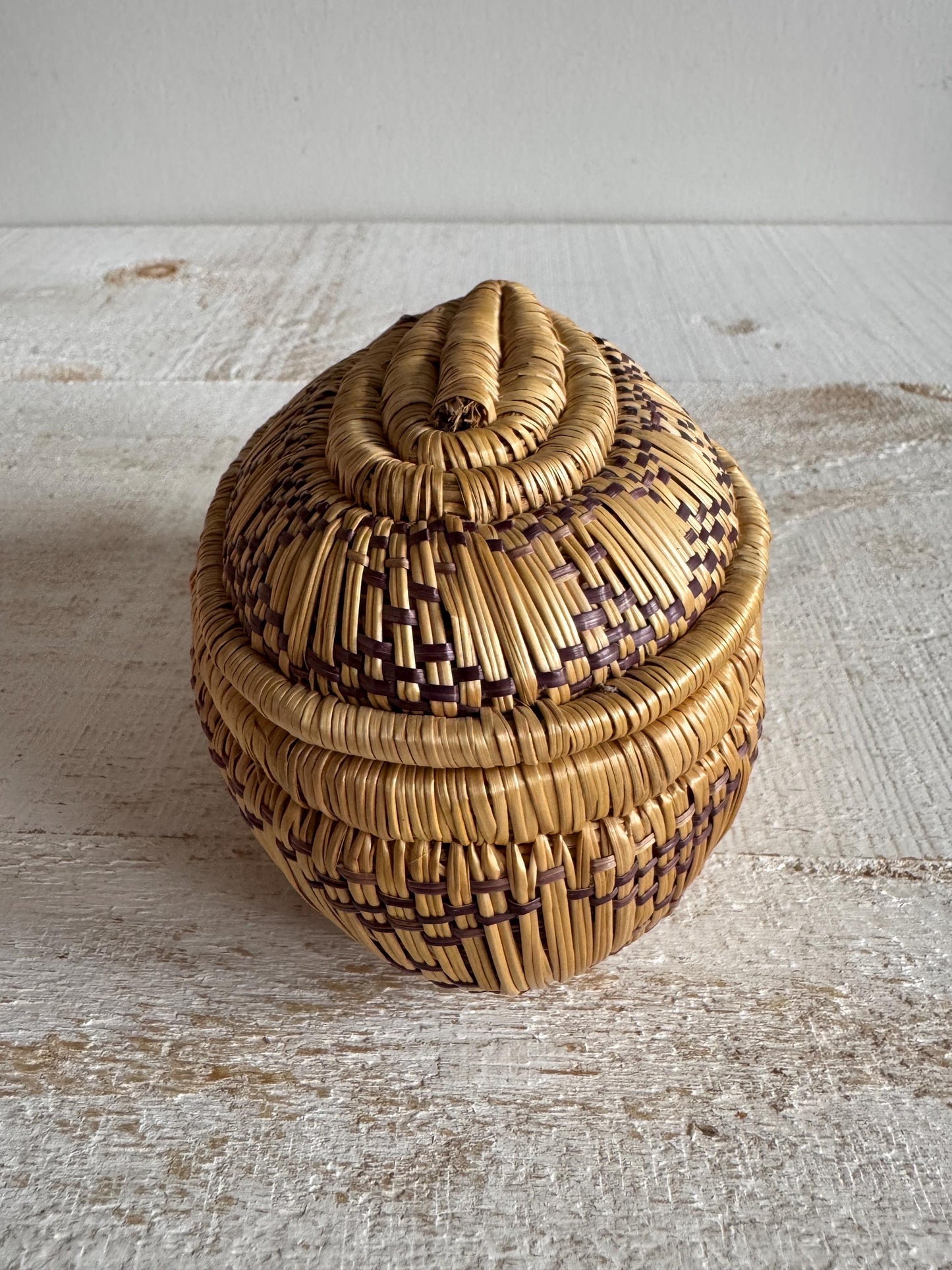 Woven Tight Woven Coil Basket with Lid - Small Storage Basket with Woven Detailed and Lid