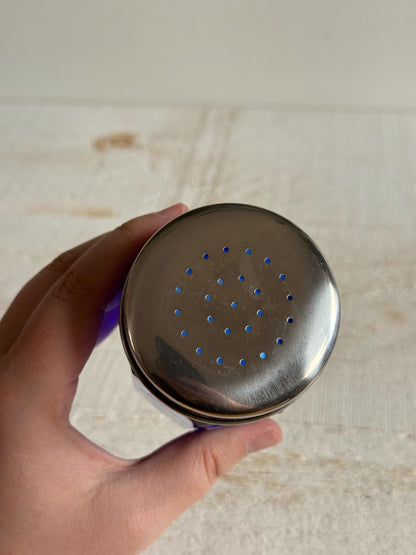 Single Vintage Cobalt Blue Glass with Metal Lid Pepper Shaker - Large Retro Kitchen Pepper Shaker