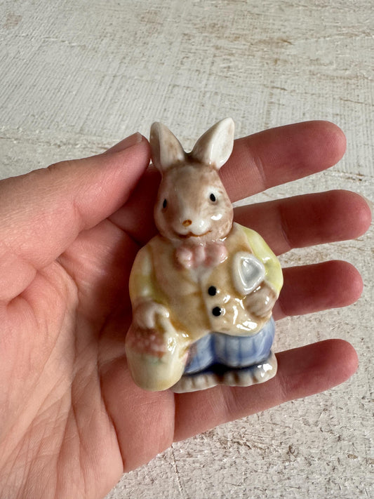Vintage Ceramic Bunny Rabbit Figurine with Garden Supplies - Seasonal Easter Decor